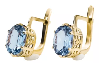 Aur galben 8K 333 Aquamarine cercei vec003x-aq Rusesc Sovietic URSS Vintage Craft Art Deco style